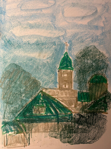 Schilderij getiteld "Jurmala house" door Anna Gabo, Origineel Kunstwerk, Pastel