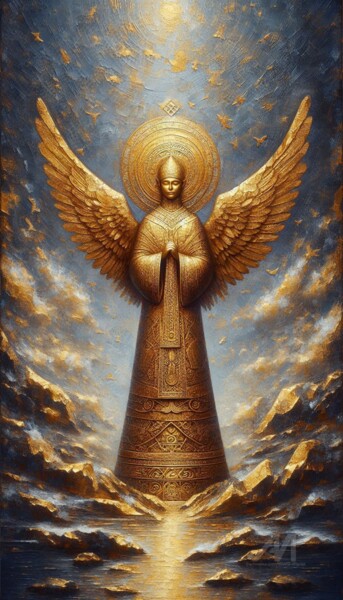 数字艺术 标题为“Angel of Death” 由Davina Dugnas, 原创艺术品, 数字油画 安装在木质担架架上