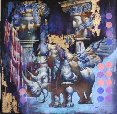 Painting titled "Охранник вечности." by Dobrodiy Alexandr, Original Artwork, Oil Mounted on Wood Stretcher frame
