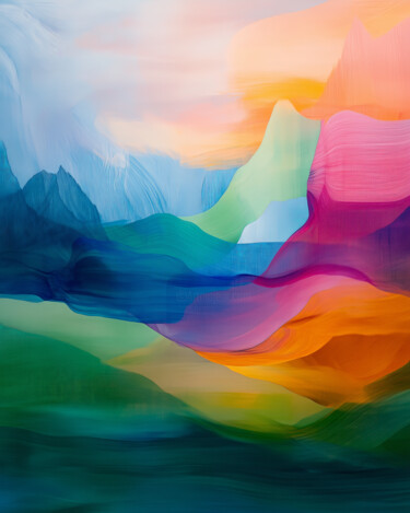 ABSTRACT SURREALISTIC LANDSCAPE OF COLORFUL MOUNTAINS 数字艺术 标题为“ABSTRACT SURREALIST…” 由Alena Shnaider, 原创艺术品, 数字油画