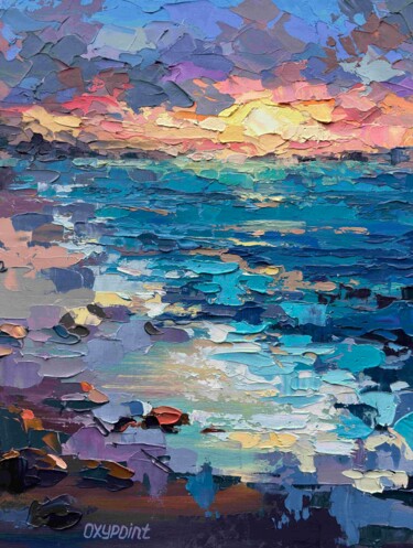 Картина под названием ""Sea Sunset" oil pa…" - Oxypoint, Подлинное произведение искусства, Масло Установлен на картон