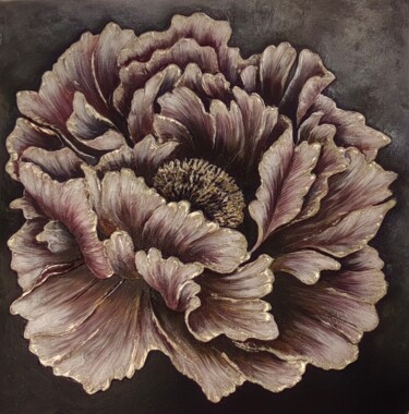 Painting titled ""Purple Peony"" by Iranika Art, Original Artwork, Acrylic Mounted on Other rigid panel