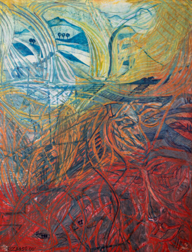 Schilderij getiteld "Der Weg" door Harry Zaft, Origineel Kunstwerk, Olie Gemonteerd op Houten paneel