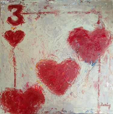 绘画 标题为“Heart's (x3)” 由Pier Bertig, 原创艺术品, 丙烯 安装在木质担架架上