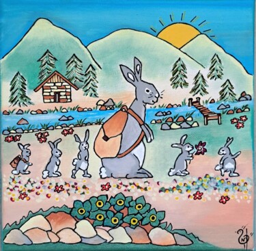 绘画 标题为“Lapins en balade” 由Nadège Dubreuil, 原创艺术品, 丙烯