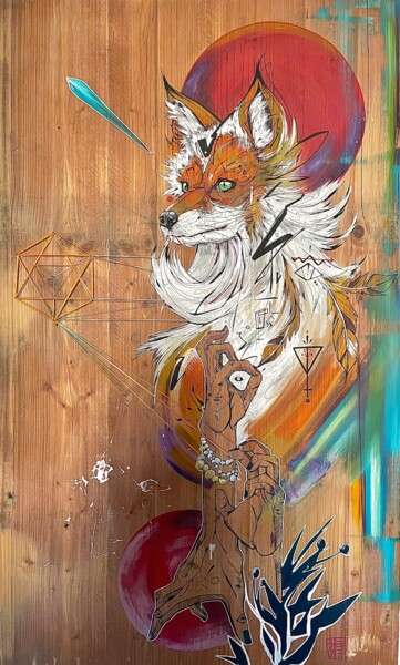 Pittura intitolato "Médecine du renard" da Stephanie Castagna-Arnaud, Opera d'arte originale, Acrilico