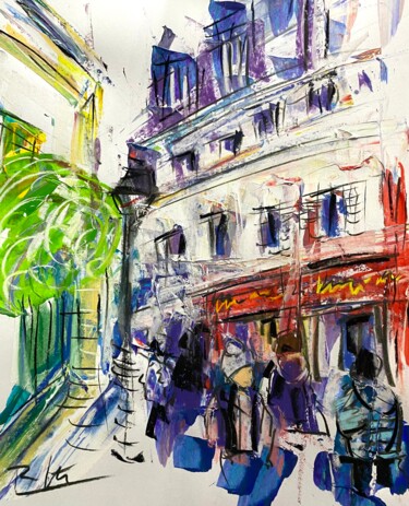 Malerei mit dem Titel "Rue en hiver dans u…" von Regine Blot, Original-Kunstwerk, Acryl Auf Karton montiert