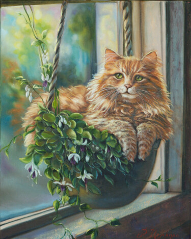 My ginger cat Painting titled "My ginger cat" by Rita Cemkalo, Original Artwork, Oil