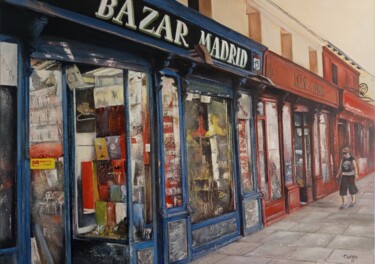 Painting titled "Bazares de la Plaza…" by Tomás Castaño, Original Artwork, Oil Mounted on Wood Stretcher frame