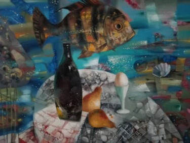 Картина под названием "Still life with fish" - Anatoly Tarabanov, Подлинное произведение искусства, Масло Установлен на Дере…