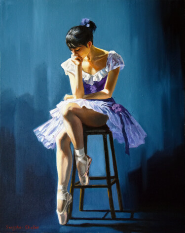 Schilderij getiteld "Thoughtfulness" door Serghei Ghetiu, Origineel Kunstwerk, Olie Gemonteerd op Frame voor houten brancard