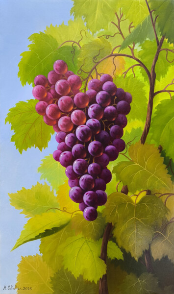 Sunlit Grapes Schilderij getiteld "Sunlit Grapes" door Shahen Aleksandryan, Origineel Kunstwerk, Olie Gemonteerd op Frame voor houten bran…