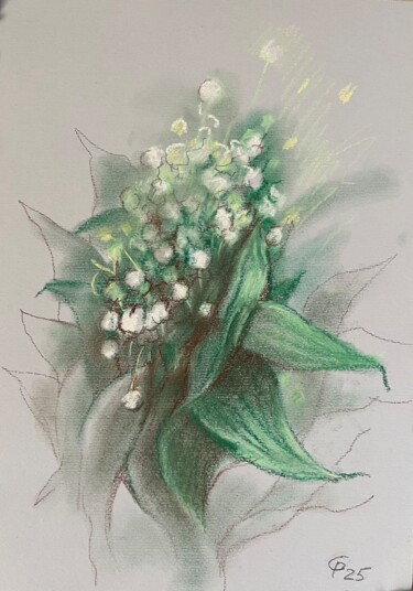 Lilies of the Valley Pastel Painting - original artwork Pittura intitolato "Lilies of the Valle…" da Roman Sergienko, Opera d'arte originale, Pastello