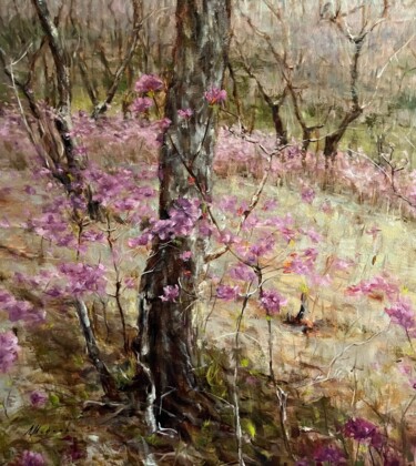Peinture intitulée "SPRING IN THE FOREST" par Elena Mashajeva-Agraphiotis, Œuvre d'art originale, Huile Monté sur Châssis en…