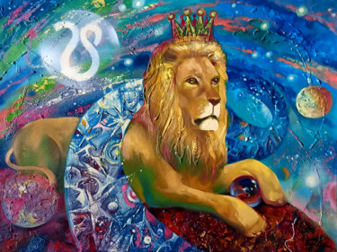 绘画 标题为“Zodiac sign Leo” 由Anatoly Tarabanov, 原创艺术品, 油 安装在木质担架架上