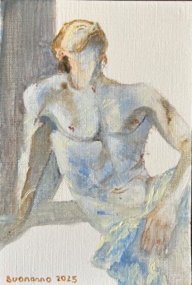 Painting titled "Bleu Tendresse" by Lisbeth Buonanno, Original Artwork, Pigments Mounted on Plexiglass