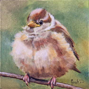 Malerei mit dem Titel "Fetter Spatz IV – Ö…" von Arne Groh, Original-Kunstwerk, Öl Auf Andere starre Platte montiert