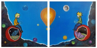 Peinture intitulée "La bulle - Seul, à…" par Ralph.S, Œuvre d'art originale, Huile Monté sur Châssis en bois