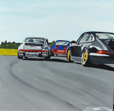 Pintura titulada "3 Porsche 911 im Re…" por Sepp Wörle, Obra de arte original, Acrílico Montado en Bastidor de camilla de ma…