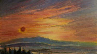 绘画 标题为“Sunset Malvern hill…” 由Kathryn Burnham, 原创艺术品, 丙烯 安装在木质担架架上