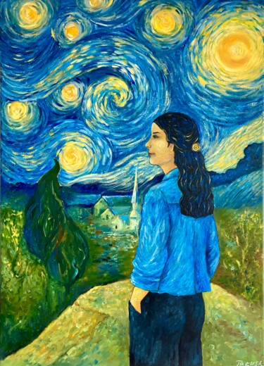Картина под названием "Van Gogh Style Land…" - Takush, Подлинное произведение искусства, Масло Установлен на Деревянная рама…