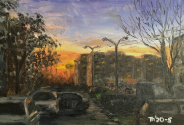 Картина под названием "Landscape City 20-5" - Tatyana Pavlenko, Подлинное произведение искусства, Масло Установлен на картон
