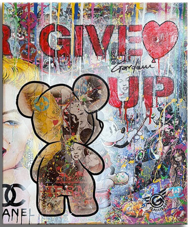 Teddy Bear Never Give Up – Original Painting on canvas Painting titled "Teddy Bear Never Gi…" by Gardani, Original Artwork, Acrylic Mounted on Wood Stretcher frame