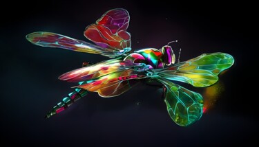 Veelkleurige Libelle Malerei mit dem Titel "Veelkleurige Libelle" von Rita Tielemans, Original-Kunstwerk, Manipulierte Fotografie Auf Keilrahmen…