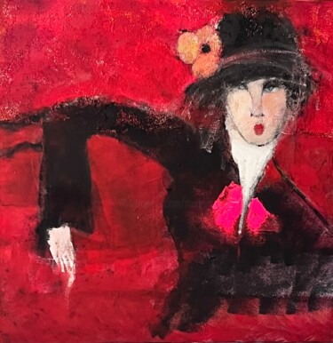 绘画 标题为“Dame au chapeau tro…” 由Marie Rouach, 原创艺术品, 丙烯 安装在木质担架架上