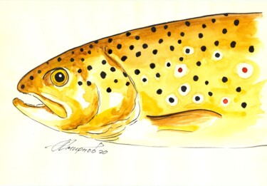 Painting titled "Oncorhynchus aguabo…" by Alexey Smirnov (SAVART), Original Artwork, Watercolor