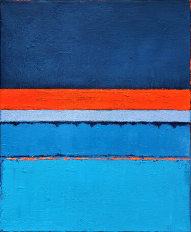 Malerei mit dem Titel "Blue Neon Orange Ab…" von Leon Grossmann, Original-Kunstwerk, Acryl Auf Keilrahmen aus Holz montiert