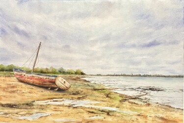 Pintura intitulada "Barco en bajamar 24…" por Marife Agüero, Obras de arte originais, Aquarela