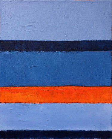 Blue Neon Orange Abstract Painting, wind of wanderings 2 Painting titled "Blue Neon Orange Ab…" by Leon Grossmann, Original Artwork, Acrylic Mounted on Wood Stretcher frame