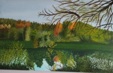 Pittura intitolato ""colline autunnali"" da Isabella Corcelli, Opera d'arte originale, Olio Montato su Telaio per barella in…