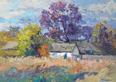 Schilderij getiteld "Autumn worries" door Boris Serdyuk, Origineel Kunstwerk, Olie Gemonteerd op Karton