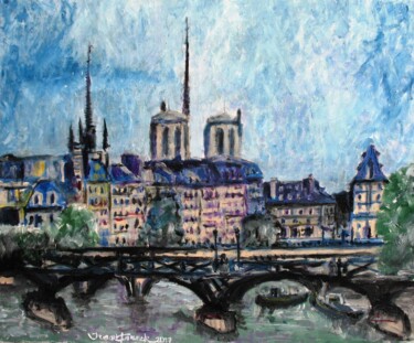 Ζωγραφική με τίτλο "Paris, la seine et…" από Franck Jamart, Αυθεντικά έργα τέχνης, Λάδι