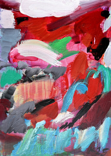 Red Painting titled "Red" by Asta Kulikauskaite Krivickiene, Original Artwork, Acrylic Mounted on Wood Stretcher frame