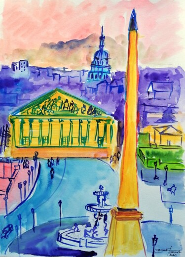 Paris, la Concorde Peinture intitulée "Paris, la Concorde" par Franck Jamart, Œuvre d'art originale, Aquarelle