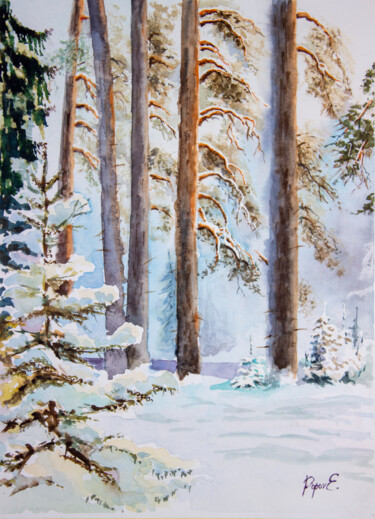 Картина под названием "Somewhere in a snow…" - Eugene Popov, Подлинное произведение искусства, Акварель
