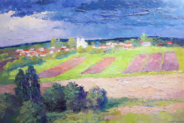 Schilderij getiteld "Khmelnytsky region" door Boris Serdyuk, Origineel Kunstwerk, Olie Gemonteerd op Frame voor houten branc…