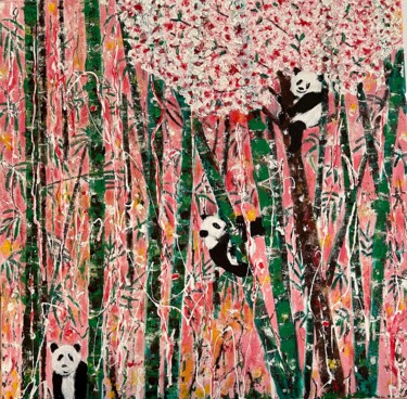 绘画 标题为“Panda Paradise 5” 由Christian Perez De Carvasal, 原创艺术品, 油 安装在木质担架架上