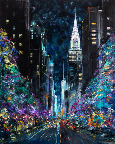Midnight Drive Through Manhattan Schilderij getiteld "Midnight Drive Thro…" door Natalia Shchipakina, Origineel Kunstwerk, Olie Gemonteerd op Frame voor hout…
