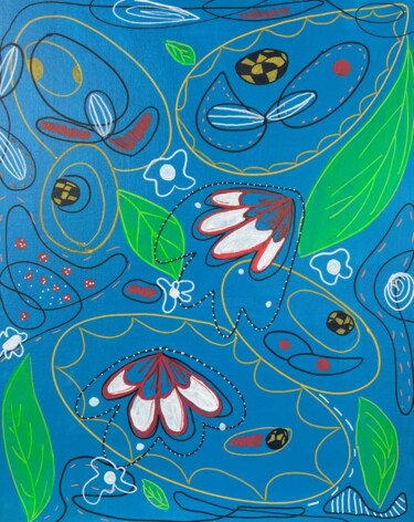 Buzzing Garden 绘画 标题为“Buzzing Garden” 由Karolina Yam, 原创艺术品, 丙烯 安装在纸板上