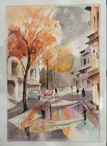 Peinture intitulée "Street scene" par Siyavash Chegeni, Œuvre d'art originale, Aquarelle