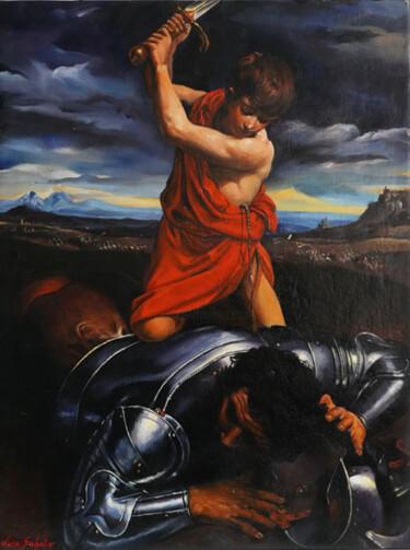 Schilderij getiteld "" Trionfo del corag…" door Luca Sabato, Origineel Kunstwerk, Olie Gemonteerd op Frame voor houten branc…