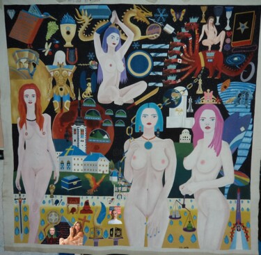 Schilderij getiteld "El Dia de Jehova Ca…" door Raul Fernando Zambrana, Origineel Kunstwerk, Acryl