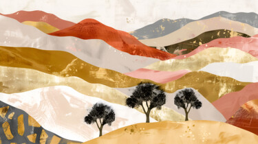 Focused Silhouettes. Minimalist Landscape Meditation Digitale Kunst getiteld "Focused Silhouettes…" door Miriam-Feyga Bunimovich, Origineel Kunstwerk, Digitale collage