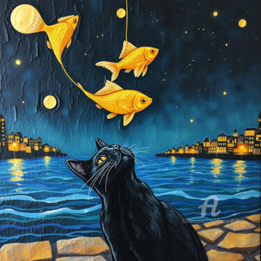 Digital Arts titled "Golden Illusion" by Davina Dugnas, Original Artwork, Digital Painting Mounted on Wood Stretcher frame