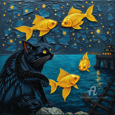 "Good Catch" başlıklı Dijital Sanat Davina Dugnas tarafından, Orijinal sanat, Dijital Resim Ahşap Sedye çerçevesi üzerine mo…