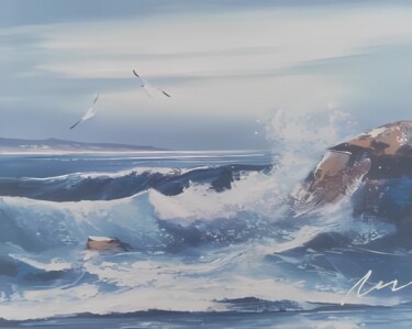 Waves acrylic print painting on canvas 绘画 标题为“Waves acrylic print…” 由Filip Petrovic, 原创艺术品, 丙烯 安装在木质担架架上